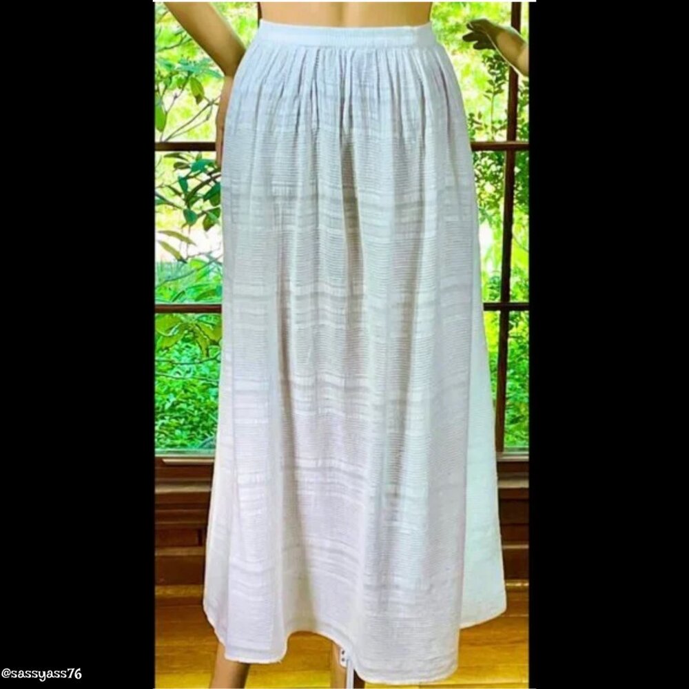 ▪️VTG▪️EXPRESS▪️1990's Stripe Linen Blend Gauzy Boho Skirt Swimsuit Cover-Up - Picture 2 of 4